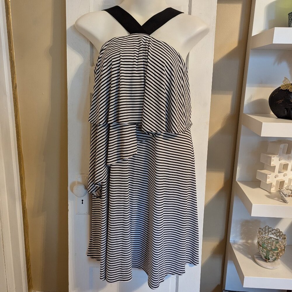 Lane Bryant Black & White Striped Halter Tiered Ruffle Dress - 2X (18/20)